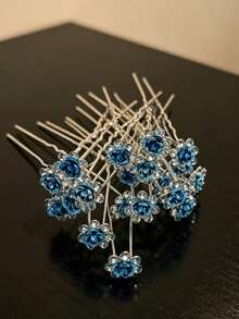 20PCS Exquisite Crystal Rose U-Shaped Hair Pins, Multi-Color Rhinestone Bridal Wedding Dress Styling Hair Accessories, Ethereal Versatile Hanfu Hair Pins For Photography/Wedding/Performance - Multicolor - View 14