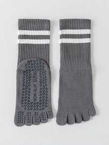 1/5 Pairs Random Women Colorful Stripe Anti-Slip Soft Yoga Pilates Running Fitness Sports Five Toe Mid-Calf Socks - Multicolor - View 14