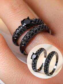 1 Set Dark Minimalist Luxury Couple Rings, Simple Design Versatile Accessories - Ring Set - View 3