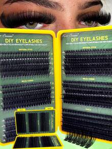 600 Clusters False Eyelashes Set - Dense & Curly Lash Extension Kit. D-Curl, 10-16mm Mixed Lengths. This Is A DIY Home Eyelash Extension Kit Featuring Fluffy And Soft Single Cluster Lash Design, Creating A Natural Butterfly Wing Effect. Essential Makeup Tool For Women, Easily Create A Glamorous Look, Easy To Use At Home. The Set Includes Long-Lasting Eyelash Glue, Makeup Remover And Professional Tweezers. Cluster Specifications: (30D + 40D + 50D + 60D + 80D + 100D). - 黃色 - 查看 2