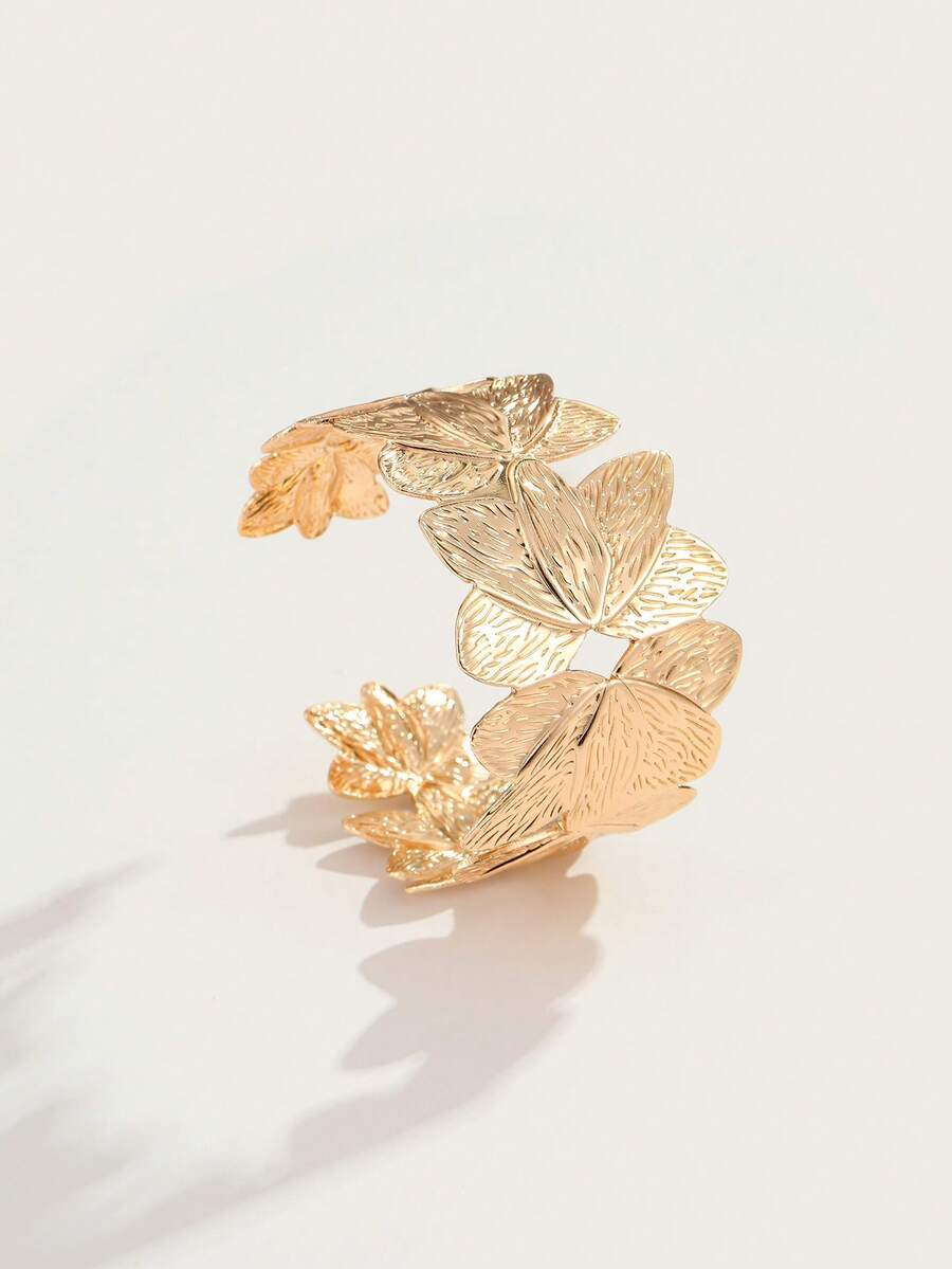 Altistry Brazalete de flor de oro abierto, accesorio de joyería para mujer - brazalete de flores - Ver 1