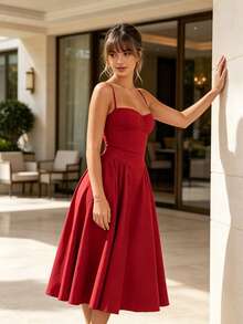 Women's Strapless Dress In A Solid Color, Inspired By Vintage Style, With A Shaping Bustier Design, Fitted To The Body, Suitable For Everyday Wear, Parties, Or Special Occasions. - 紅色 - 查看 2