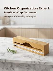 Bamboo Plastic Wrap Dispenser, Aluminum Foil Dispenser With Paper Towel Holder, Plastic Wrap Storage Rack, Suitable For Kitchen - Back To School Season - Multicolor - View 9