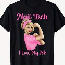Camiseta unisex de manga corta, Camiseta de técnico de uñas con la frase "I Love My Job Cute Nail Studio Technician", camisetas para hombre, Spiderman, , camisetas para mujer, Romwe para hombre, boho chic, regalos para maestros, camisetas para mujer, ropa curvy para hombre, y2k. - Negro - Ver 1