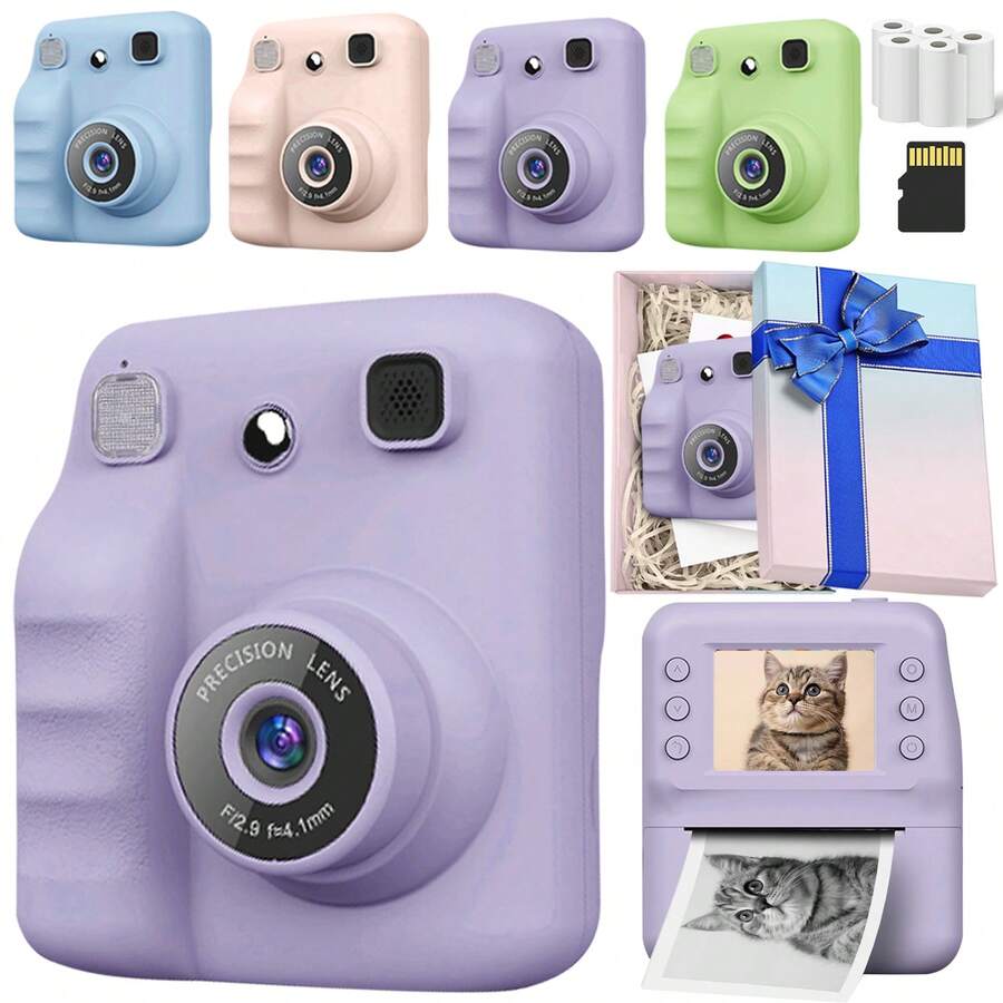 Kids Camera Instant Print Children's Camera Toddler Cameras For Girls 1080P High-Definition Video Recording 2.4 Inch Screen Kids Instant Cameras Kids Camera Toys For 3 4 5 6 7 8 9 10 Year Old Girls Boys Christmas Birthday Gift With Gift Box