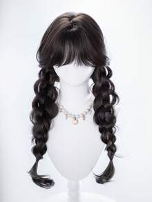 alicegarden Peluca sintética de 30 pulgadas de largo con un estilo ondulado natural en un impresionante negro-marrón. Diseñada con flequillo, esta pieza de cabello postizo es perfecta para el uso diario de la Sra., ofreciendo una peluca natural y duradera como regalo para las damas. (Sin accesorios) - Marrón oscuro - Ver 4