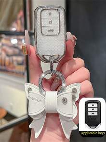 Móc chìa khóa xe hơi bằng chất liệu TPU mềm mại với nơ đính đá dễ thương, phù hợp với nhiều dòng xe khác nhau, bao gồm cả vỏ chìa khóa 2 nút. - A - Xem 4