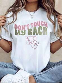 Suave Camiseta de Mahjong 'No Toques Mi Rack' para Mujer, Camiseta Gráfica Casual, Top Divertido para Amantes del Juego de Mahjong, Idea de Regalo para el Año Nuevo Chino y Festivales, 200g, blusa casual mujer, blusas para mujer, playeras de mujer algodón - Blanco - Ver 1