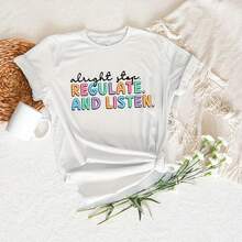 Regalo Para Consejero Escolar, Camia Alright Stop, Regulate And Listen, Camia De Regreso A La Escuela, Camia Inspiradora Para Maestros, Camia De Consejero Escolar749g High-Quality Pure Cotton T-Shir220G heavyweight 100% cotton T-shirt.  with butterfly print pattern, suitable for girls and wo's short sved round neck inspirational shirt, cute aesthetic Y2K style summer top, suitable for outdoor, family, work or street wear casual loose daily T-shirt - Blanco - Ver 1
