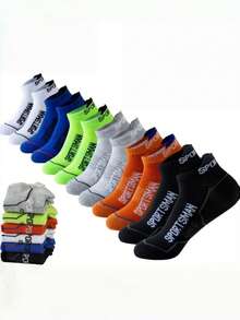 1/5/6/10 Pairs Men Mesh Athletic Ankle Socks, Soft Letter Print Short Socks, All Seasons Sports Running Basketball Socks For Home Outdoor Daily Use - Multicolor - View 3