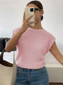 Camiseta casual de mujer de cuello redondo a rayas, de verano - Rosa - Ver 6