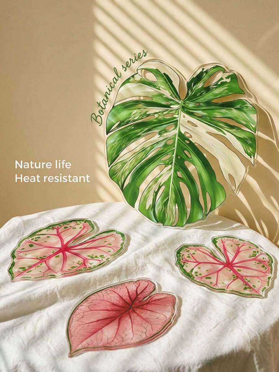 1pc (Random Style) Tropical Plant Acrylic Cup Coaster, Practical & Stylish, Heat-Resistant, Easy To Clean Acrylic Coaster - Random Style - View 1