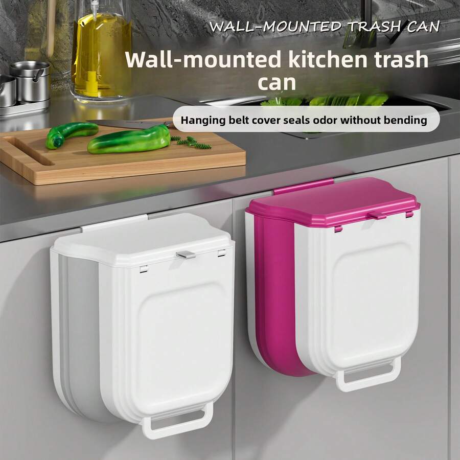 1 pieza Cubo de basura montado en la pared con tapa abatible, cubo de basura de cocina montado en la pared, diseño sin necesidad de doblarse, viene con tapa sellada para evitar olores, ahorra espacio, adecuado para apartamentos pequeños. Disponible en 2 colores, fácil instalación, resistente al agua y a la suciedad, mantiene la cocina limpia e higiénica. - Multicolor - Ver 1