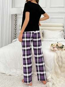 Conjunto De Pijama De Cuadros Para Mujer - Morado - Ver 2