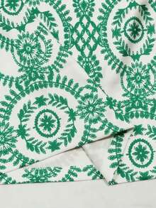 Camisa casual de mujer con cuello redondo y mangas cortas, estampado floral, estilo vacacional - Verde - Ver 4