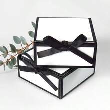 10 hộp quà vuông viền đen trắng tối giản kèm nơ, hộp đựng trang sức/quà cưới/quà sinh nhật sang trọng có ruy băng. - Xem 4