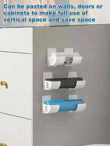 4pcs Plastic No-Drill Storage Rack, Refrigerator Side Organizer Shelf For Cling Film, Trash Bags - White - View 6