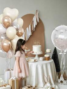 1 Set Soft Green And Beige Solid Color Latex Balloons, Minimalist Style Baby Shower Decor - Multicolor - View 2