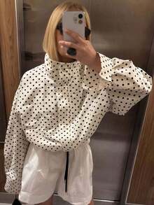 Women's Autumn Clothing Winter Clothing Polka Dot Winter Coat Women's Short Jackets Coats Long Sleeve Blouses Ladies Zip-Up Jackets Spring And Autumn Short Coats New Streetwear Zip-Up Short Jacket - 彩色 - 查看 3