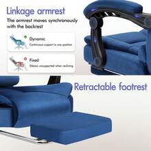 ALFORDSON Ergonomic Office Chair With Massage Function, Footrest And 150° Tilt, Velvet Executive Chair With SGS Gas Spring, Swivel Gaming Chair For Computer, Suede, Black - Blue - View 5