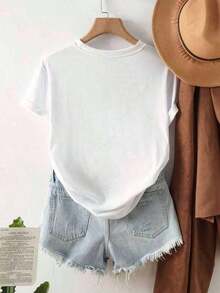 Pure Cotton T-Shirt, New Summer 2026, Plus Size, Hibiscus Flower Print, Tropical Style, White Crew Neck, Short Sleeve - Machine Washable, Ideal For Parties, Casual Outings, Meetings With Friends, Holiday Wear, Festive Gift, Comfortable And Casual Printed Top - 白色 - 查看 2