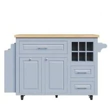 Ergonomic Kitchen Trolley, Serving Trolley With Drawers, Removable Wine Basket, Side Snack Shelf And Waste Bin Space, Multifunctional Rolling Trolley For Kitchen, Dining Room And Bar - Blue - View 12