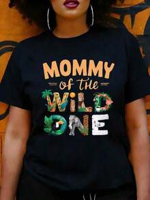Camiseta de Estilo Casual para Mujer, Estampado de Animales de la Selva, Ropa de Verano, Regalo para Madre de Niño Pequeño - Negro - Ver 6