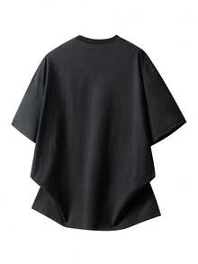 Plus Size Men's Black Stylish Short Sleeve T-Shirt, Loose Casual Half Sleeve - Black - View 6