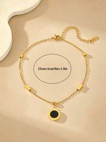 1pc Dainty Women's Stainless Steel Gold Tone Black Round Charm Anklet Adjustable Thin Foot Jewelry For Beach Party Gift - Anklet - View 3