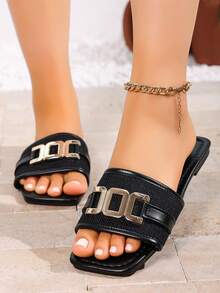 2026 Spring/Summer New Embroidered Geometric Pattern Square Toe Flat Sandals, Multi-Color Options, Bohemian Beach Vacation Commute Versatile Comfortable Daily Wear Women Shoes - Black - View 7