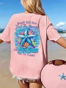 Women's Short-Sleeved T-Shirt, Vacation Style, Elegant And Casual, Summer Top That Goes With Everything. - 黑色 - 查看 8