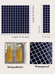 10英寸 x 10英寸防水纹理乙烯基DIY壁纸,自粘防溅瓷砖,马赛克瓷砖贴纸,适用于家居装饰墙纸、墙贴、房间装饰、卧室、厨房 - 寶藍色 - 查看 3