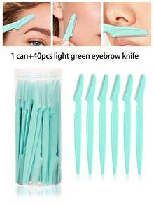 40/30/20/12/6/1pc Eyebrow Grooming Tool Kit, Includes Eyebrow Trimmer, Long Handle Eyebrow Trimmer, Beauty Tools For Eyebrow Shaping, Hair Removal, Exfoliation, And Facial Razor Blades With Protective Cover. Stainless Steel Blades For Precise Hair Removal And Smooth Skin. - Mint Green - View 7