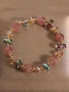 1 Peça Pulseira de Contas de Cristal de Morango de Vidro Colorido, Boa Sorte Saúde, Uso Diário e Presente - Multicolorido - Visão 1