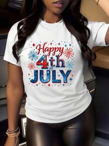 Camiseta de algodón transpirable Camiseta de algodón transpirable Camiseta Casual Patriótica para Mujer, Diseño de Fuegos Artificiales para el 4 de Julio, Regalo de Celebración de Verano para Amigos y Familiares, ropa deportiva de mujer, blusas para mujer - Blanco - Ver 2