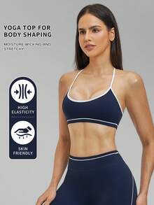 MFVIM Women's Criss-Cross Back Yoga Bra, Seamless Sports Bra For Outdoor Running, Fitness, Yoga, Pilates, Suitable For Daily Commute, Outdoor Activities, Jogging, Cycling, Gym Workout - Blue - View 3