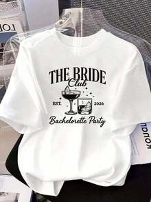 Heavyweight Wo Bachelorette And Bachelorette Party T-Shirt - Short Sleeve Slogan Print Crew Neck Blouse - White, Spring/Summer, Ideal For Wedding Guests - Machine Washable Casual Party Top - Best Seller - 白色 - 查看 7