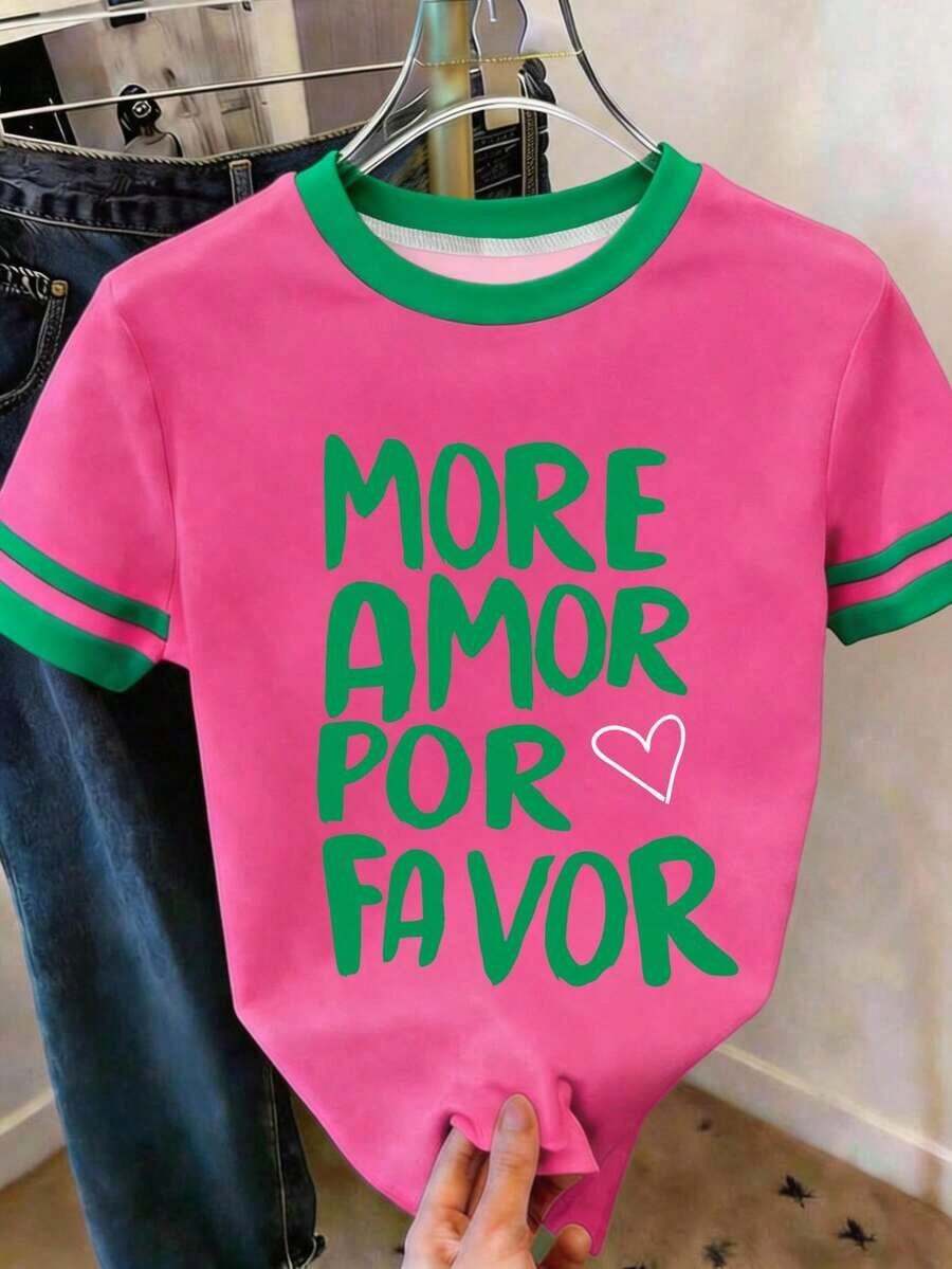 Camiseta de Mujer , Estilo Casual Urbano, Camiseta Gráfica de Manga Corta, Bonita Camiseta de Verano - Verde 4 - Ver 1