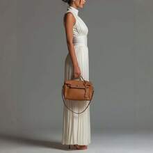 Women's Pleated Sleeveless High Neck Wide Leg Jumpsuit, Elegant Waistbanded Pleated Palazzo Jumpsuit, Formal Office Wear Sleeveless Pleated One-Piece Outfit, Casual Summer Pleated Wide Leg Jumpsuit - màu đen - Xem 2