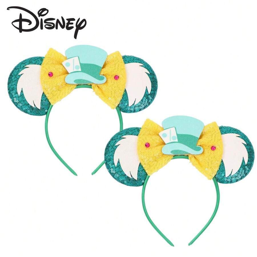 Disney 迪士尼亮片米老鼠耳朵发箍 - 黄色蝴蝶结礼帽设计,成人角色扮演及主题公园配饰 - 查看 1