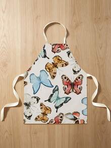 1pc Butterfly Pattern Single-Sided Printed Apron, Unisex Home Kitchen Neck-Tie Apron, Home Decor Cooking Protective Apron - Multicolor - View 5