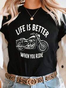 Camiseta Casual de Verano para MujerInformaldeVeranoparaCamiseta Gráfica de Mujer para Motocicleta - LIFEISBETTER WHEN YOU RIDE - Slogan Tee - Negro con Rotulación Blanca - Cuello Redondo Ligero - Top para Entusiastas de Motocicletas - Conjuntos Casuales de Primavera/Veranoderopa-PerfectoCumpleaños/AniversarioRegaloParaCiclistas,MotocicletaMontaraCaballoEquipo,ModaVeranoImpresiónNegritaDiseño,MaterialTranspirable,CamisaDeMangaCortaAmantesDeMotociclismo,RopaEstilo Urbano, Tela Duradera, Camisa de Motociclista Estampada para Mujer - Negro - Ver 8