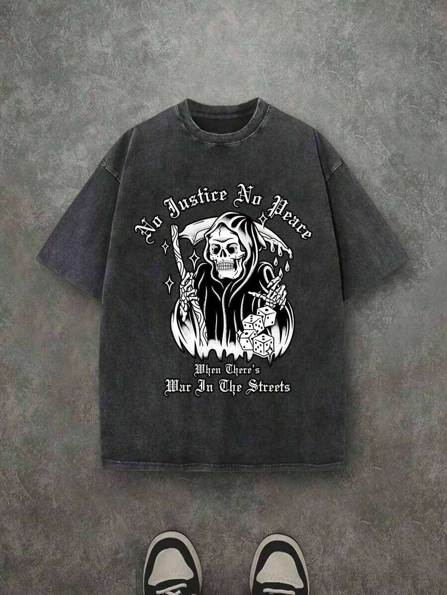 Nuevo modelo 2026,% algodón lavado, estilo casual urbano, adecuado para fiestas o festivales, tela suave y transpirable, diseño de estampado moderno, unisex, ligero y cómodo de llevar, diseño de moda vintage. - Negro - Ver 1