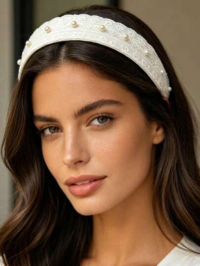 1pc White Wide-Brimmed Pearl Headband, Fashionable Princess Headband Gift For Friends, Girls, Daily Wear Hair Accessory, Versatile Outdoor Hair Hoop
