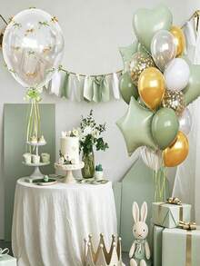 1 Set Soft Green And Beige Solid Color Latex Balloons, Minimalist Style Baby Shower Decor - Multicolor - View 3