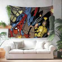 1pc M-Arvel Superheroes Tapestry, S Pider Man Wolverine Graphic With Retro Comic Action Scene, Vibrant Wall Hanging For Home Living Room Bedroom Dorm, Aesthetic Room Decor, Large Wall Art, Photo Booth Backdrop, Manga Style Design, Tapestry Ideal As A Gift For Family And Friends, Ideal For Parties, Parties, Children'S Decoration, Wall Decoration For Living Room, Ideal For Bedroom, Living Room, Hallway, Wall Decoration - Nhiều màu - Xem 2