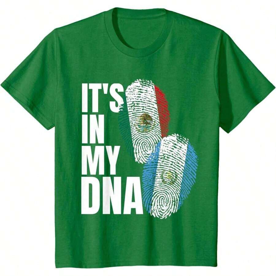 New Women's Summer Casual Blouses - Unisex Short Sleeve T-Shirt With Round Neck, Soft Cotton, Urban Vintage Style, With Guatemala And Mexico Flags - 100% Cotton, Soft Fabric, Short Sleeve, Breathable And Cool - 綠色的 - 查看 1