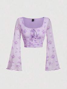 MOD Camiseta Vintage de Manga Larga con Estampado Floral Casual para Mujer, Invierno, Renacentista, Blusa de Manga Larga para Mujer, Estilo Hippie, Navidad, Blusa Festiva, Vintage - Lila Púrpura - Ver 6
