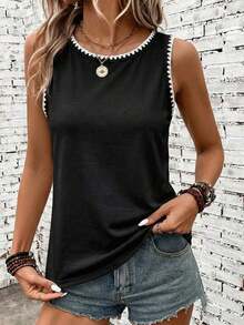 Camiseta sin mangas de cuello redondo 95% casual y cómoda para mujer - Negro - Ver 3