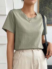 Camiseta Sólida Con Cuello Redondo - Verde - Ver 5
